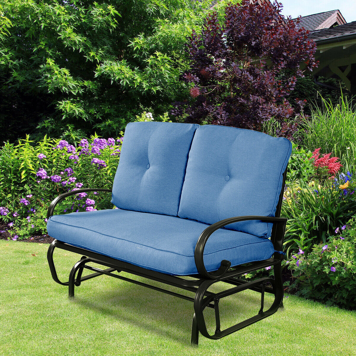 Outdoor Patio Cushioned Rocking Bench Loveseat