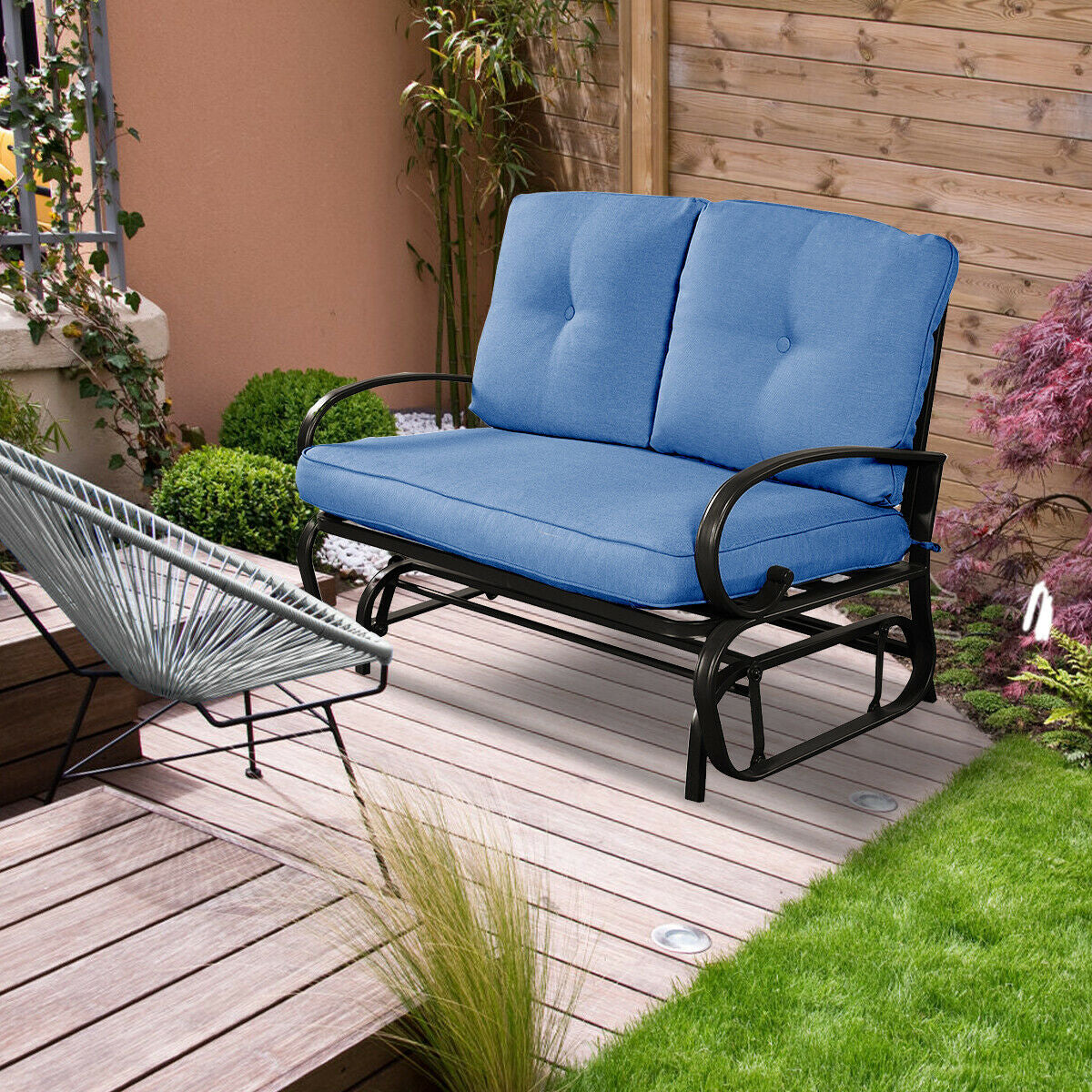 Outdoor Patio Cushioned Rocking Bench Loveseat