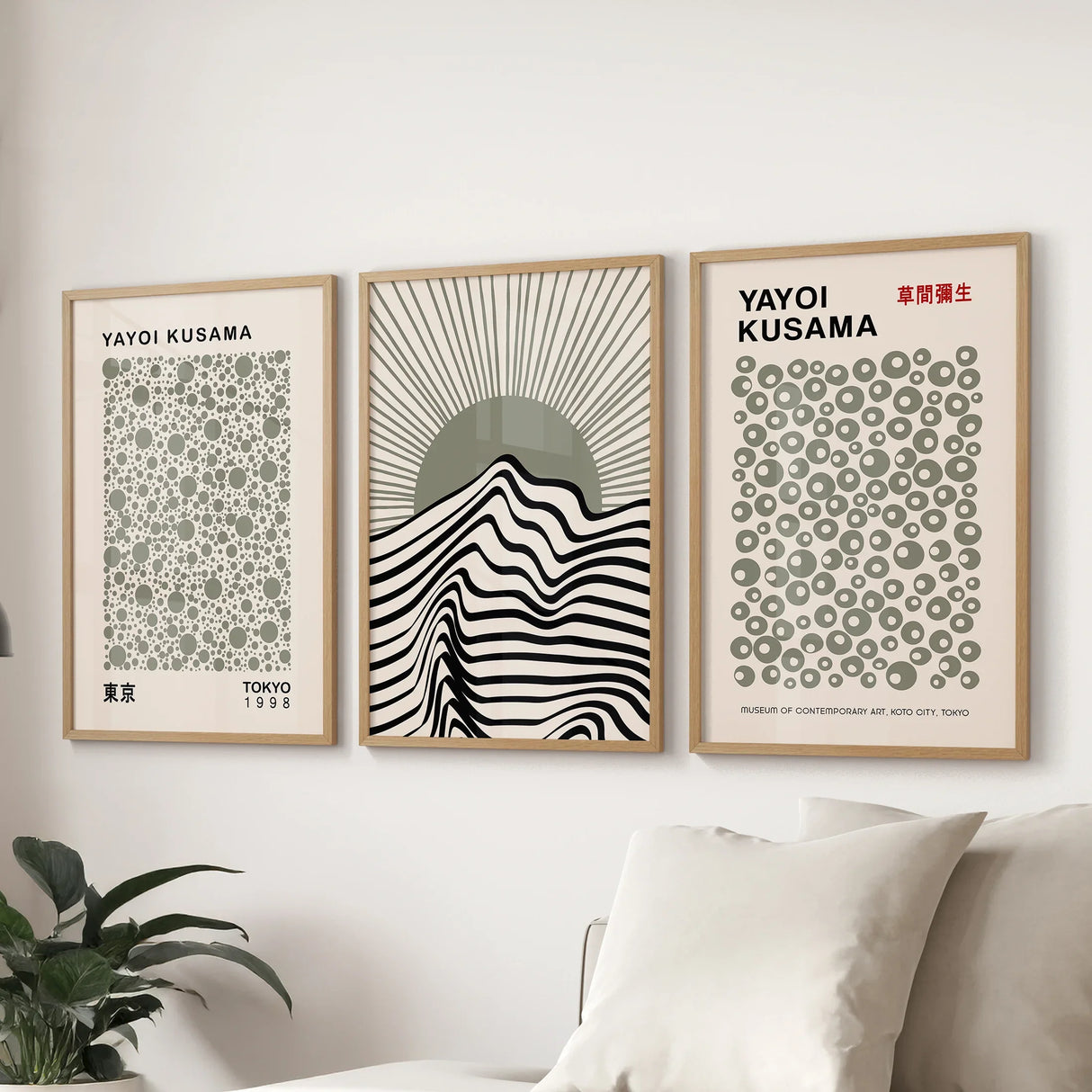 Exhibition Style Wall Art. Set of 3 Sage Green Bauhaus Prints for Apartment or Dorm