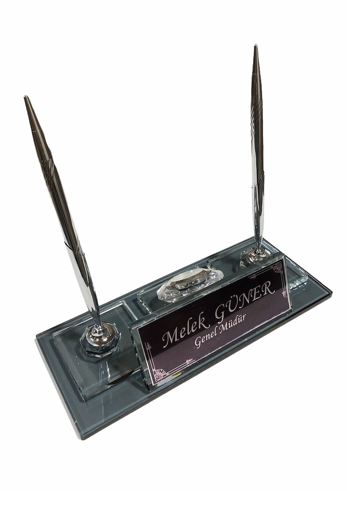 MOOG Glass Desk Name Plate (with Clock)