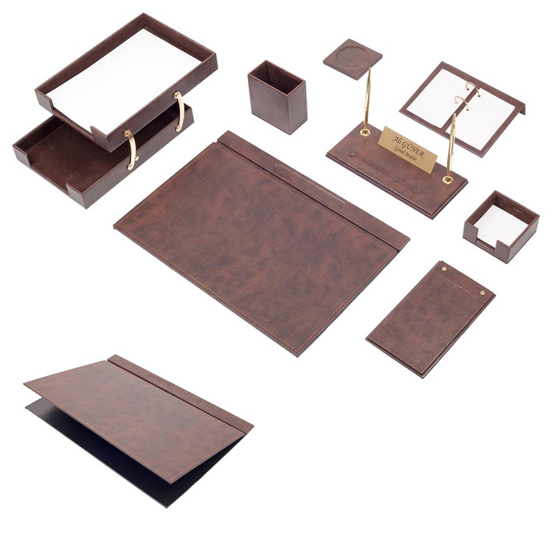 MOOG Leather Desk Set - Office Desk Organizer - Desk Storage - Double Document Tray 10 PCS