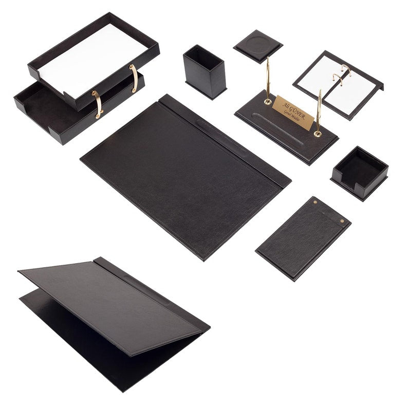 MOOG Leather Desk Set - Office Desk Organizer - Desk Storage - Double Document Tray 10 PCS