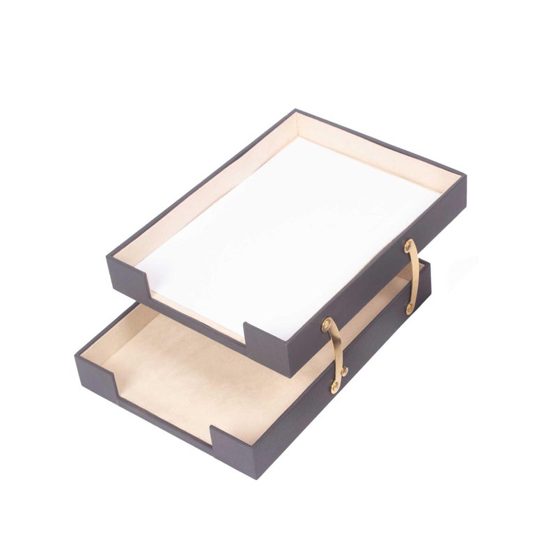 MOOG Leather Desk Set - Double Document Tray- Gray - 10 PCS