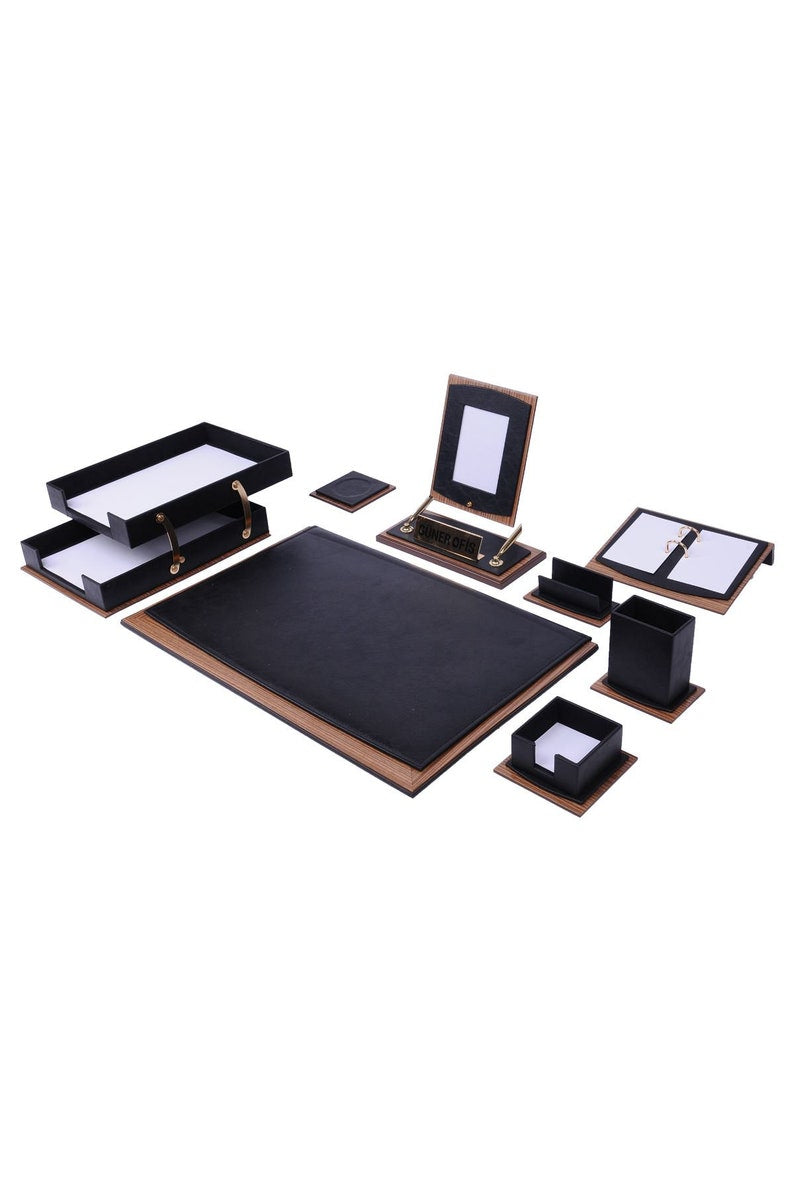MOOG Star Personalised Leather Deluxe Desk Set - Office and Business Stationary - Retirement Gift - Wedding Anniversary Present- 11 PCS