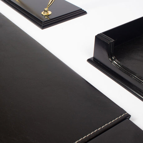 Prestij Wood Desk Set-Black Office Product-Set-Leather Desk Organizer-Combination-Best Gift-Leather Desk Set - Birthday Gift