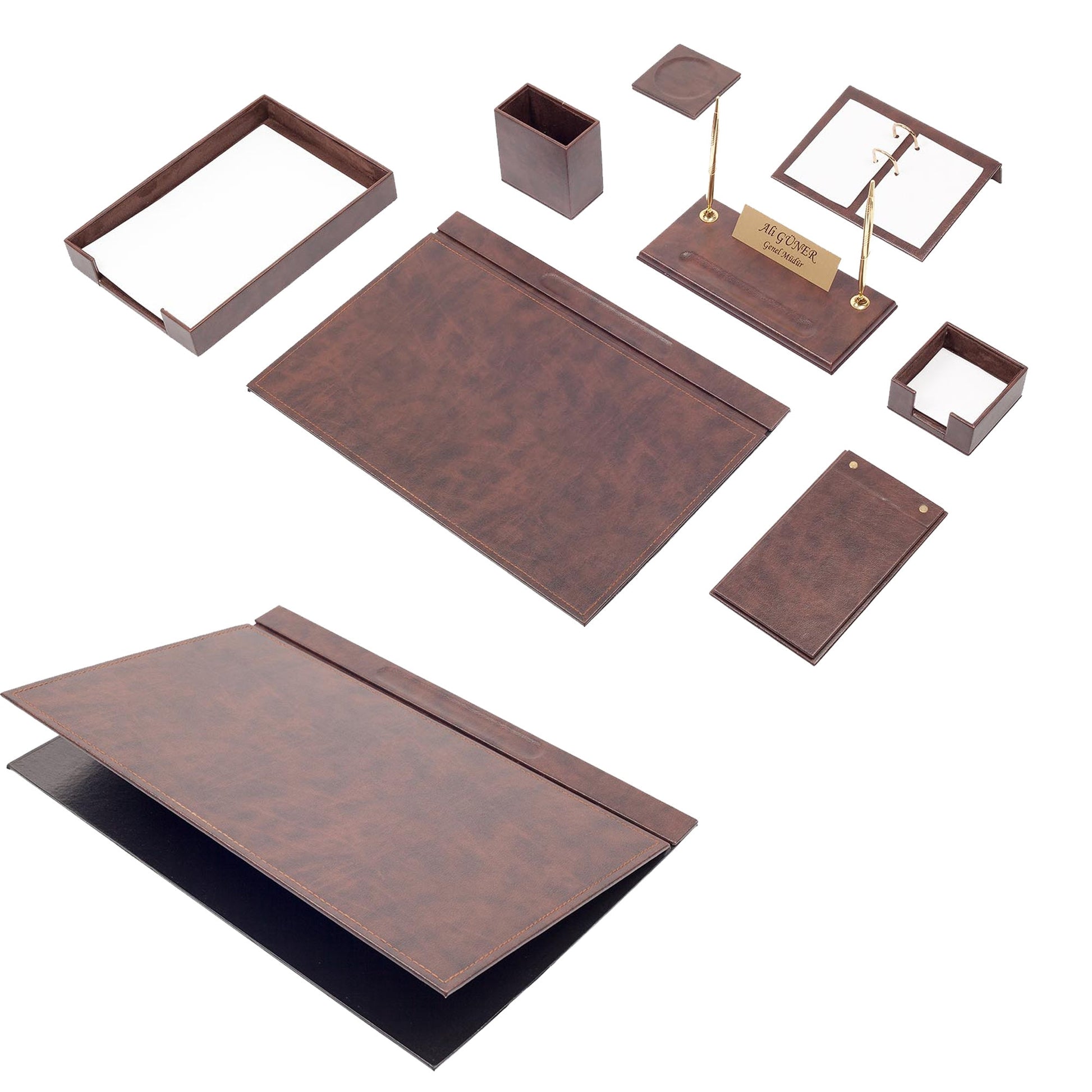 Personalized Desk Mat, Leather desk set, 3rd anniversary gift, gift for desk set
