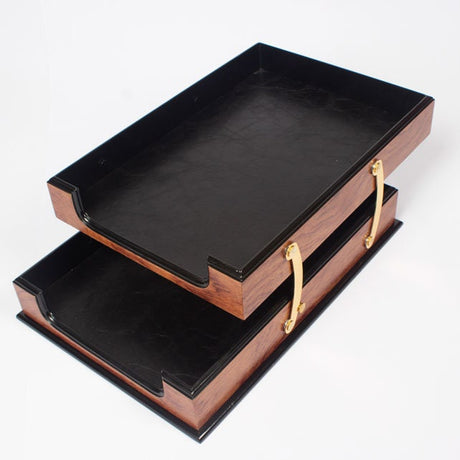 Personalization Wood Desk Set - Leather Office Desk Organizer - Business Card Note Paper Pencil Holder - Office Accessories