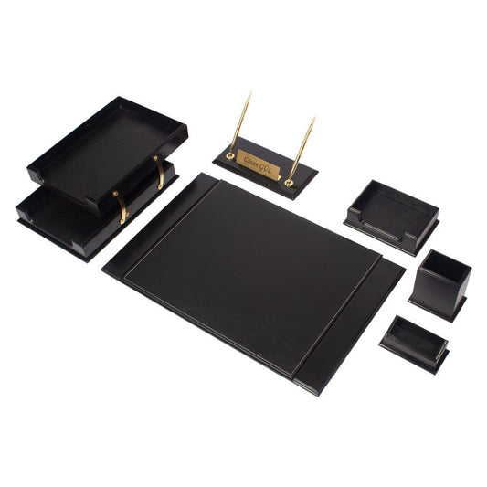 Prestij Wood Desk Set-Black Office Product-Set-Leather Desk Organizer-Combination-Best Gift-Leather Desk Set - Birthday Gift