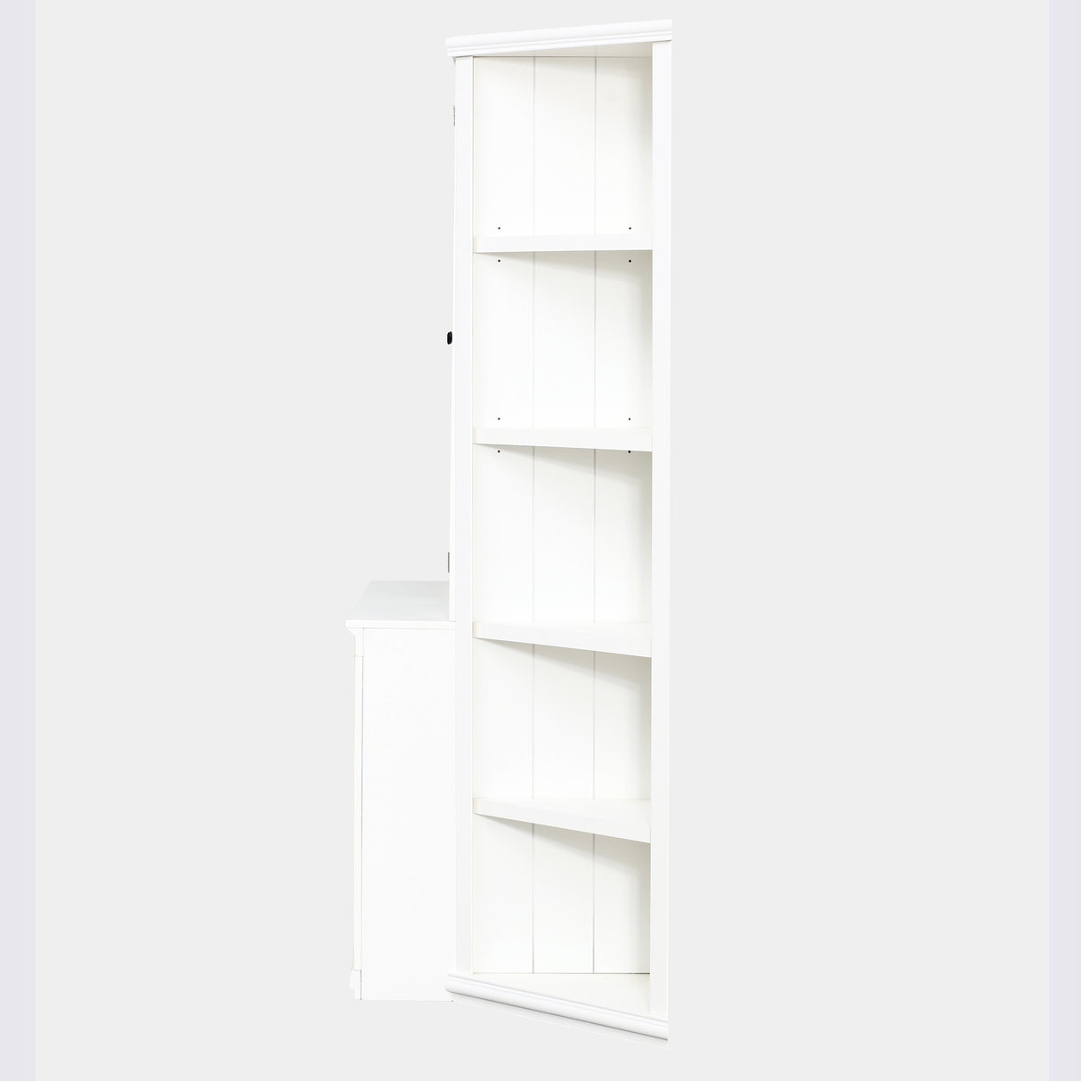2x 75.25'' Tall Display Cabinets and Two Triangle Sided Bookshelves, 105.5'' Wide Retro Style Wall Suit with Glass Doors, for Hallways, Living room, Office, Studio or Workspace - White