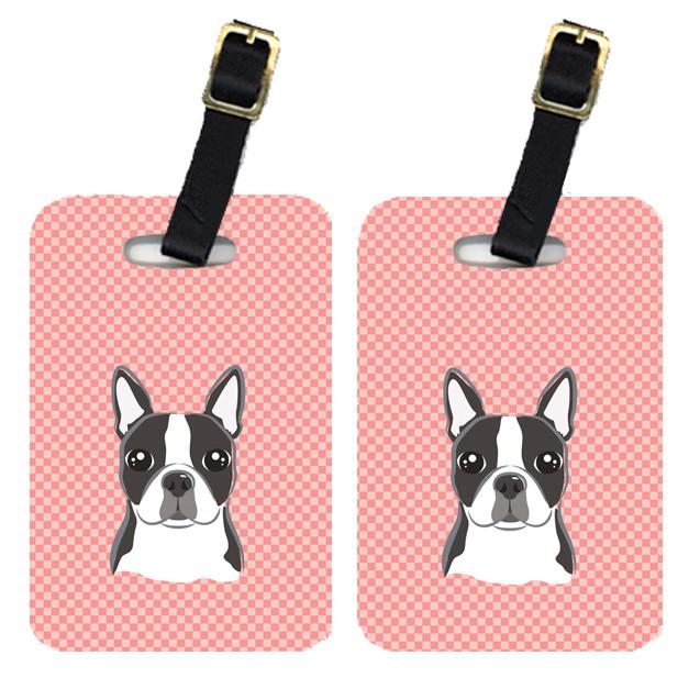 Checkerboard Pink Boston Terrier Luggage Tags – Set of 2 Durable Bag Tags with Straps BB1203BT