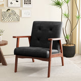 Mid Century Modern Accent Chair with Solid Rubber Wood Frame and Leather Cover