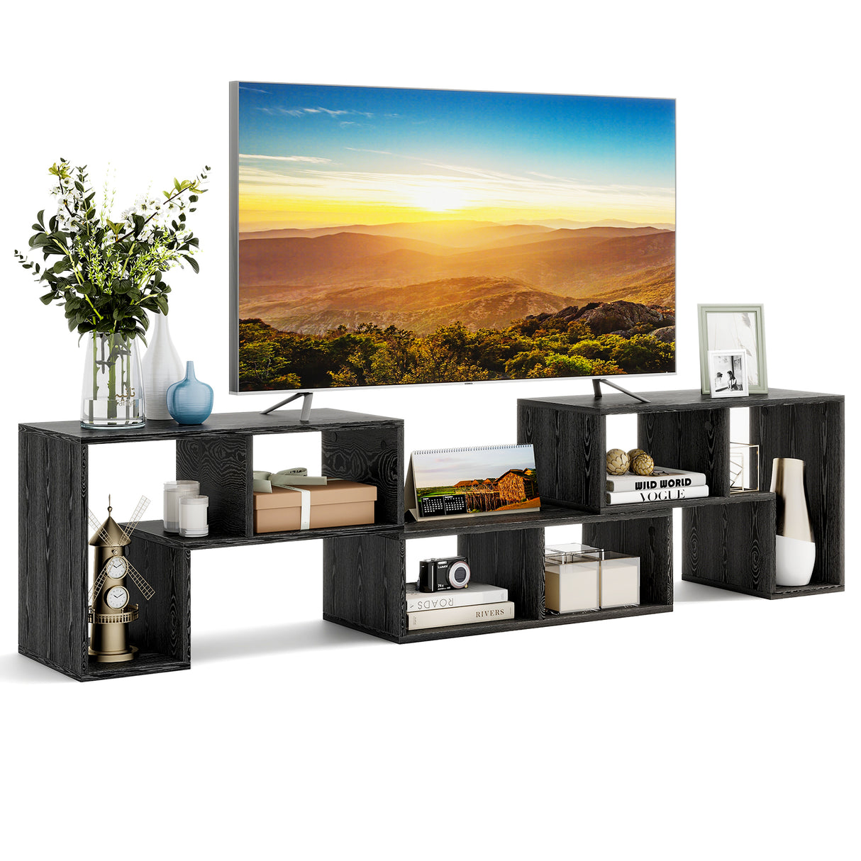 3 Pieces Adjustable TV Stand for TVs up to 65 Inch with Shelves