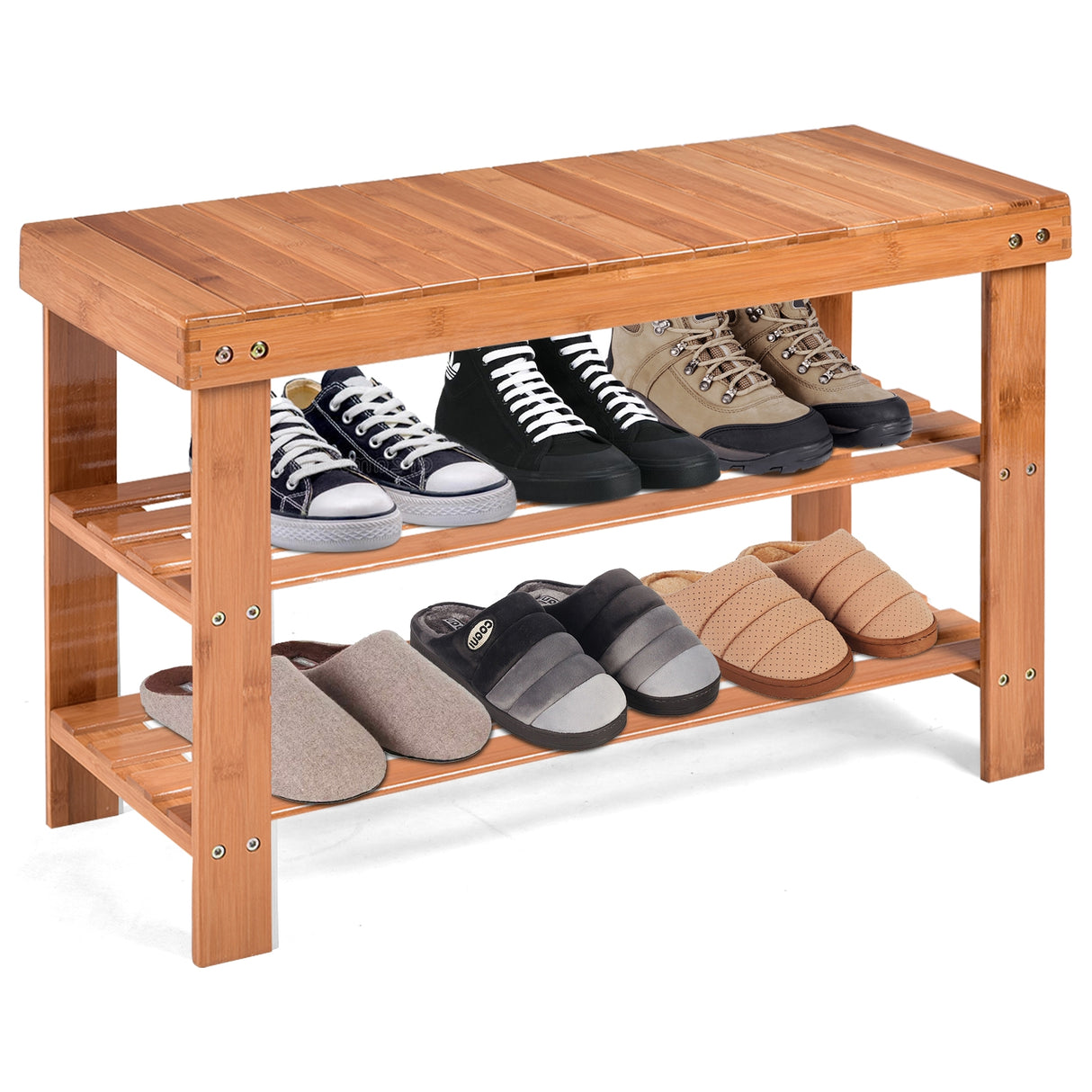 3 Tier Bamboo Bench Storage Shoe Shelf