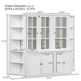 Retro Style Wall Suit with Glass Doors, 75.25'' Tall Display Cabinets & Triangle Sided Bookshelves, White