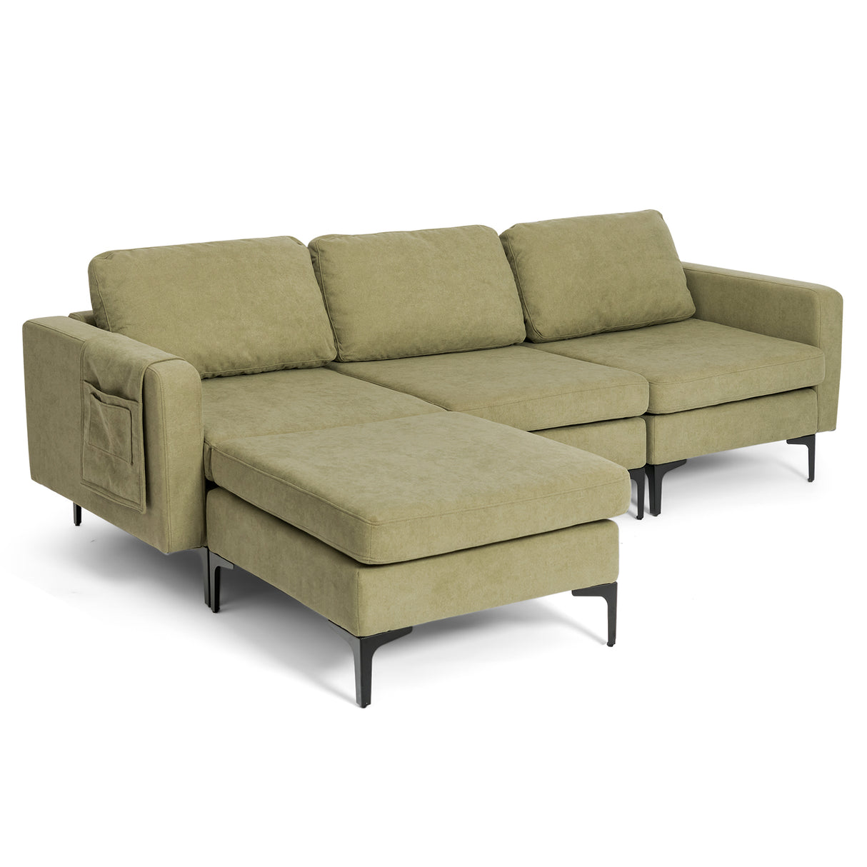 Modular 3-Seat L-shaped Sectional Sofa with Reversible Chaise and 2 USB Ports