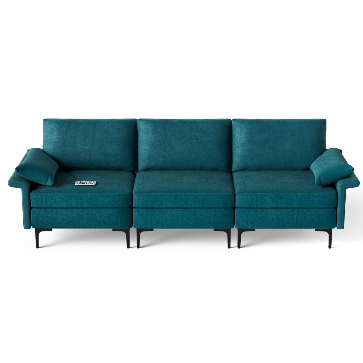 Large 3-Seat Sofa Sectional with Metal Legs and 2 USB Ports for 3-4 people