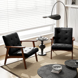 Mid Century Modern Accent Chair with Solid Rubber Wood Frame and Leather Cover