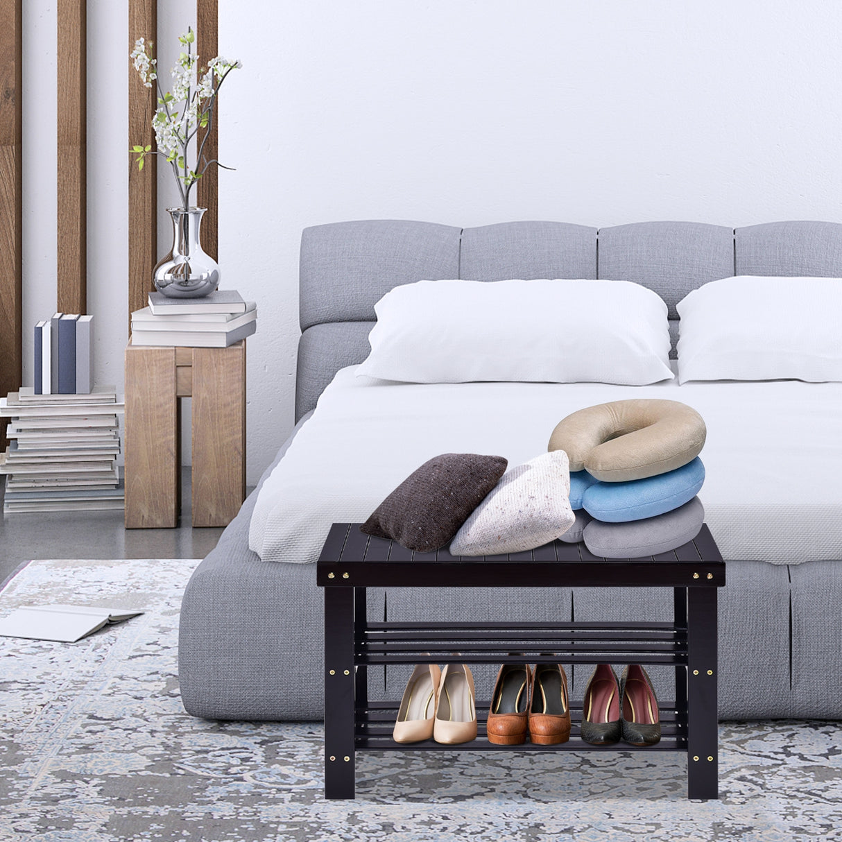 3 Tier Bamboo Bench Storage Shoe Shelf