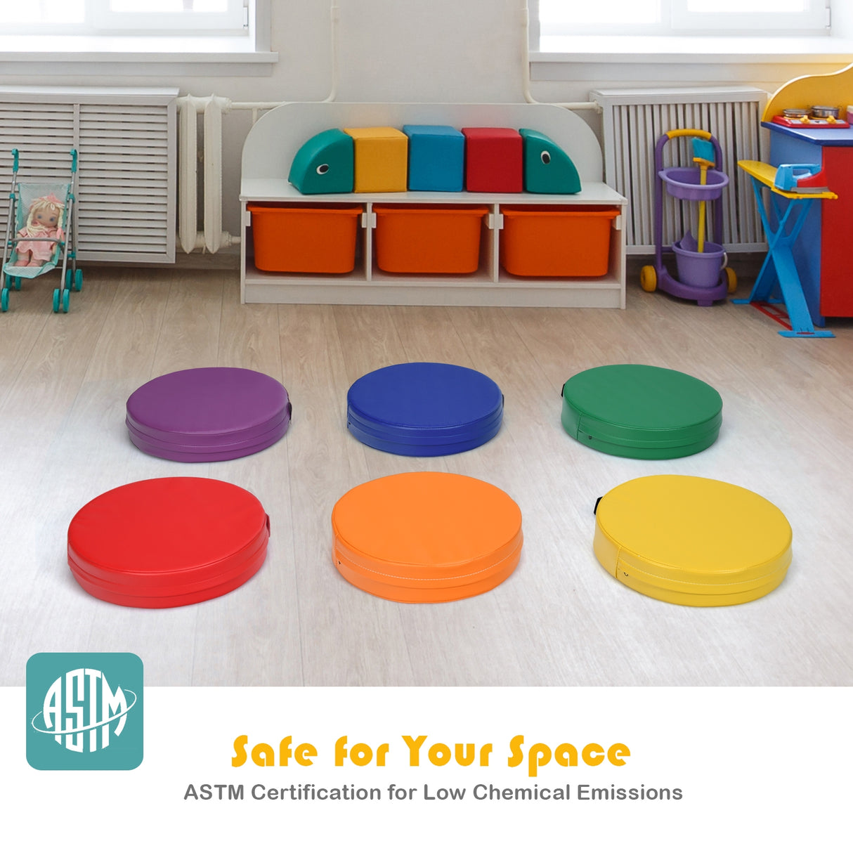 6 Pieces 15 Inch Round Toddler Floor Cushions for Kids