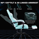 Ergonomic Video Gamer Chairs,Computer Gaming Chairs with Massage Lumbar Support and footrest,Racing Style Computer Chair Adjustable Headrest for Adults,GREEN