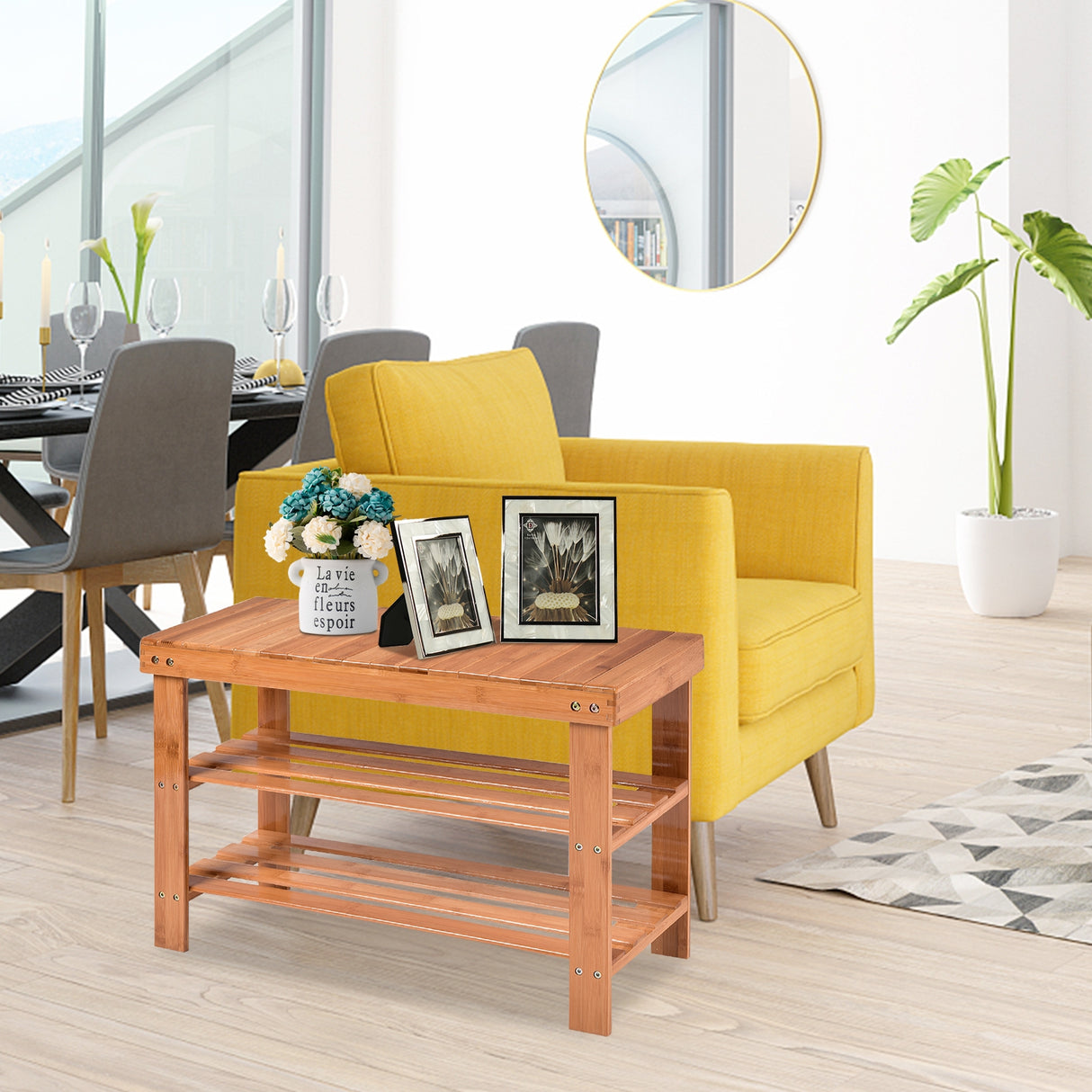 3 Tier Bamboo Bench Storage Shoe Shelf