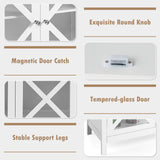 Freestanding Kitchen Buffet Cabinet with Glass Doors and Adjustable Shelf-White