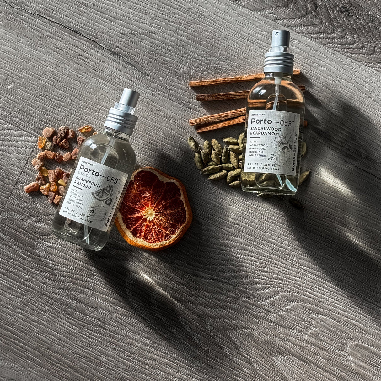 Porto-053 Room Spray – Linen & Fabric Freshener – High Fragrance Concentration – Vegan & Handmade in USA – 4 oz Clear Glass Bottle with decorative box