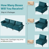 Large 3-Seat Sofa Sectional with Metal Legs and 2 USB Ports for 3-4 people