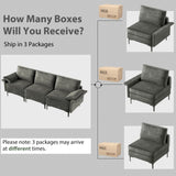 Large 3-Seat Sofa Sectional with Metal Legs and 2 USB Ports for 3-4 people