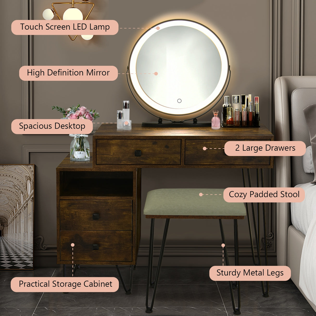Modern Dressing Table with Storage Cabinet