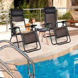 2 Pieces Folding Patio Rattan Zero Gravity Lounge Chair
