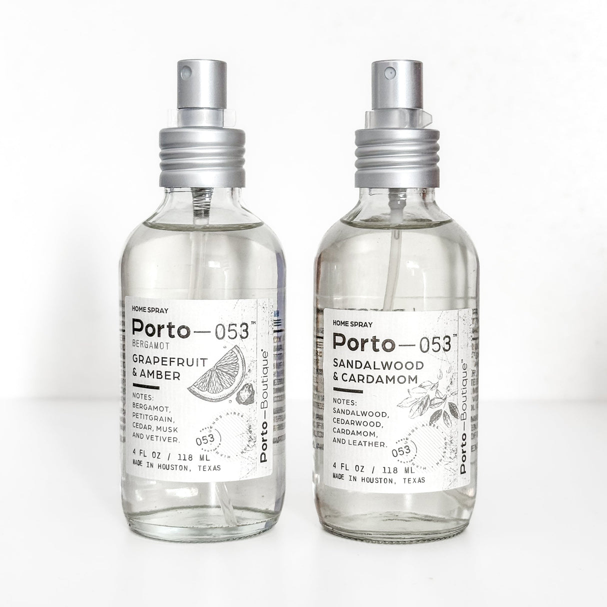 Porto-053 Room Spray – Linen & Fabric Freshener – High Fragrance Concentration – Vegan & Handmade in USA – 4 oz Clear Glass Bottle with decorative box