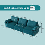 Large 3-Seat Sofa Sectional with Metal Legs and 2 USB Ports for 3-4 people