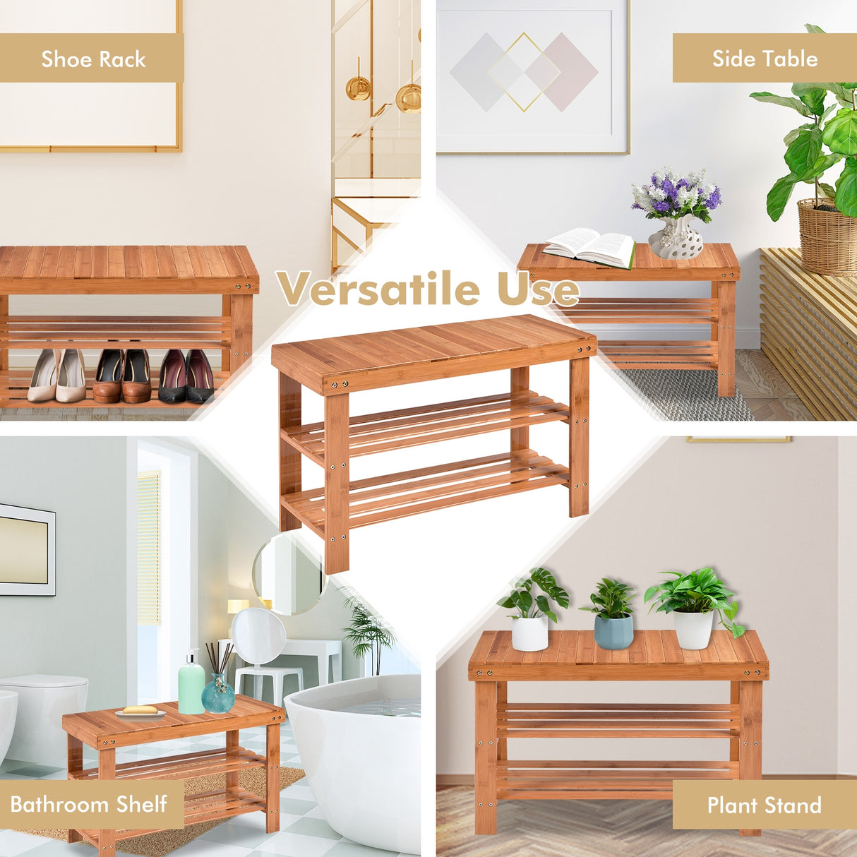 3 Tier Bamboo Bench Storage Shoe Shelf