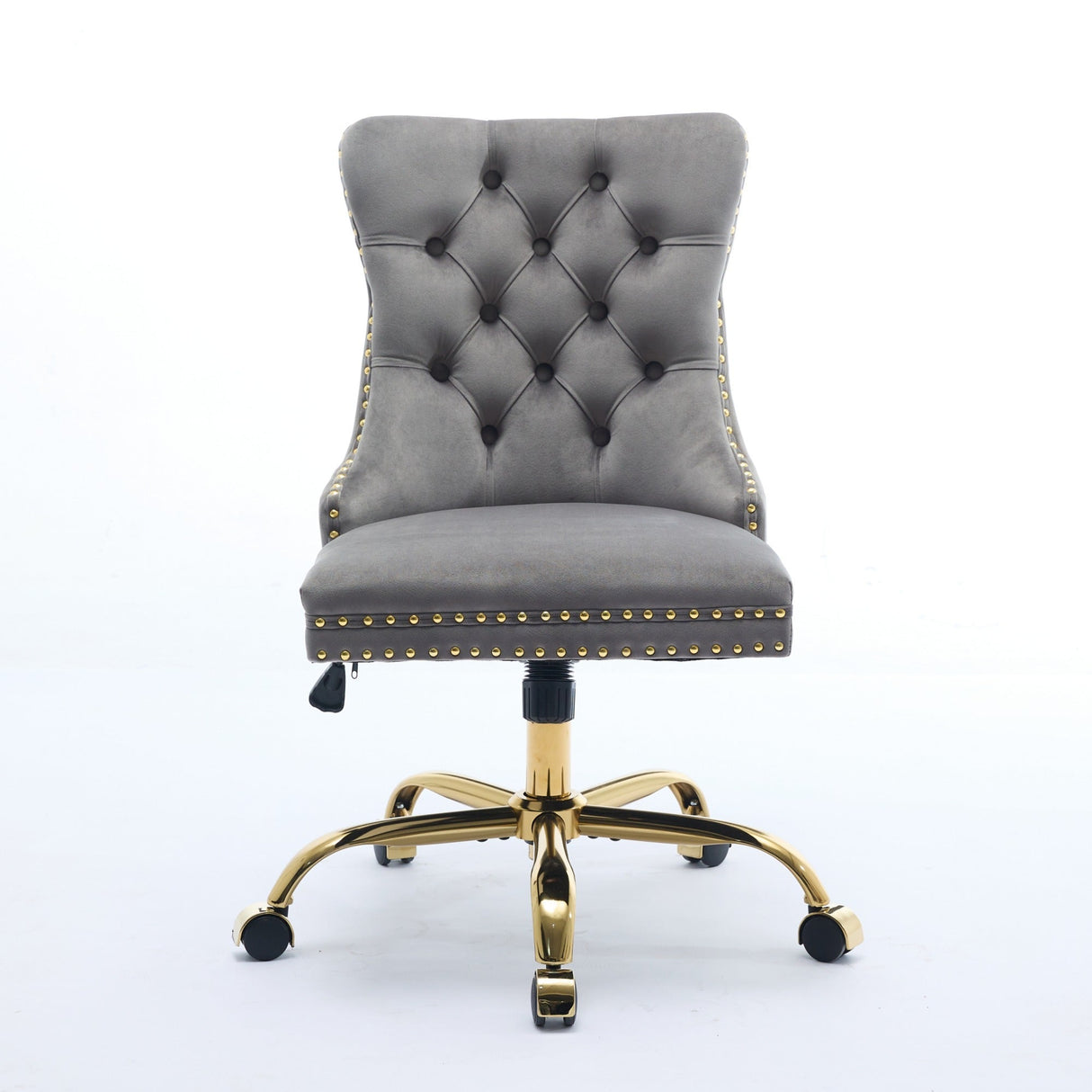A&A Furniture Office Chair,Modern Velvet Upholstered Tufted Button Home Office Chair with Golden Metal Base,Adjustable Desk Chair Swivel Office Chair (Gray)