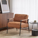27.56' Modern Accent Chair with Plush Cushions, Minimalist Metal Frame, and Wooden Armrest Design – Perfect for Cozy Living Room, Bedroom, or Office Seating