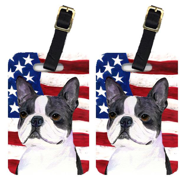 USA American Flag with Boston Terrier Luggage Tags – Set of 2 Durable Bag Tags with Straps SS4021BT