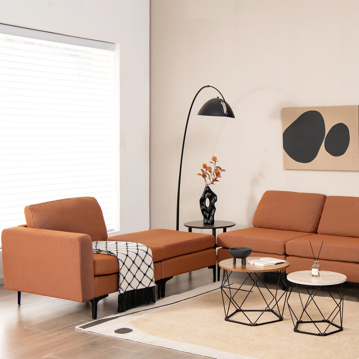 Modular 3-Seat L-shaped Sectional Sofa with Reversible Chaise and 2 USB Ports