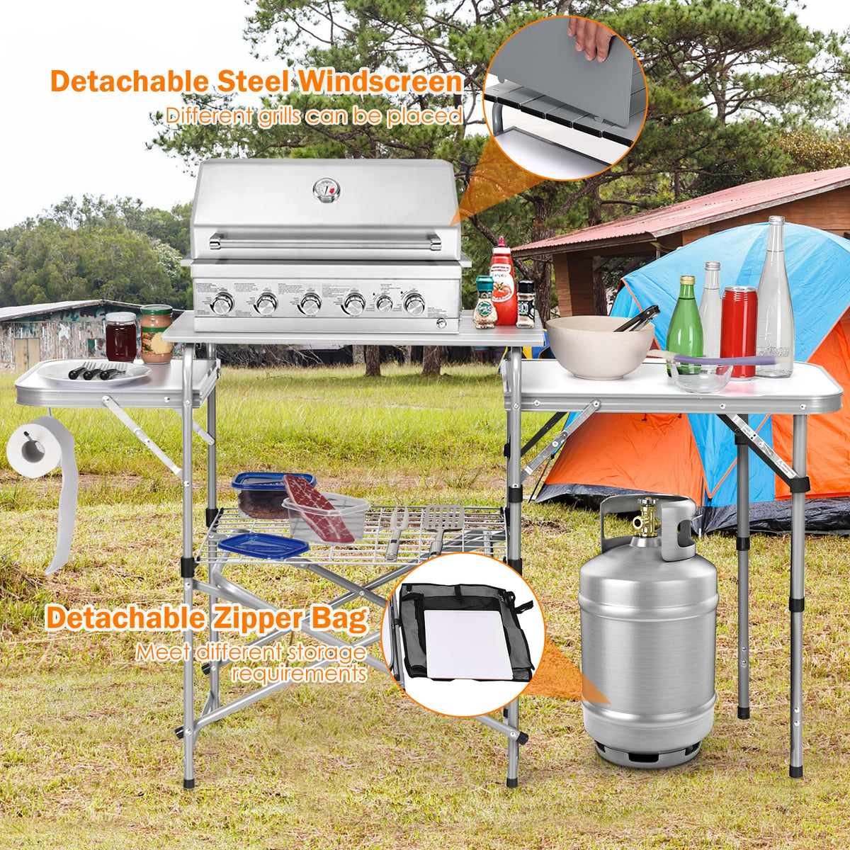 Foldable Outdoor BBQ Portable Grilling Table With Windscr... – Moogdesk