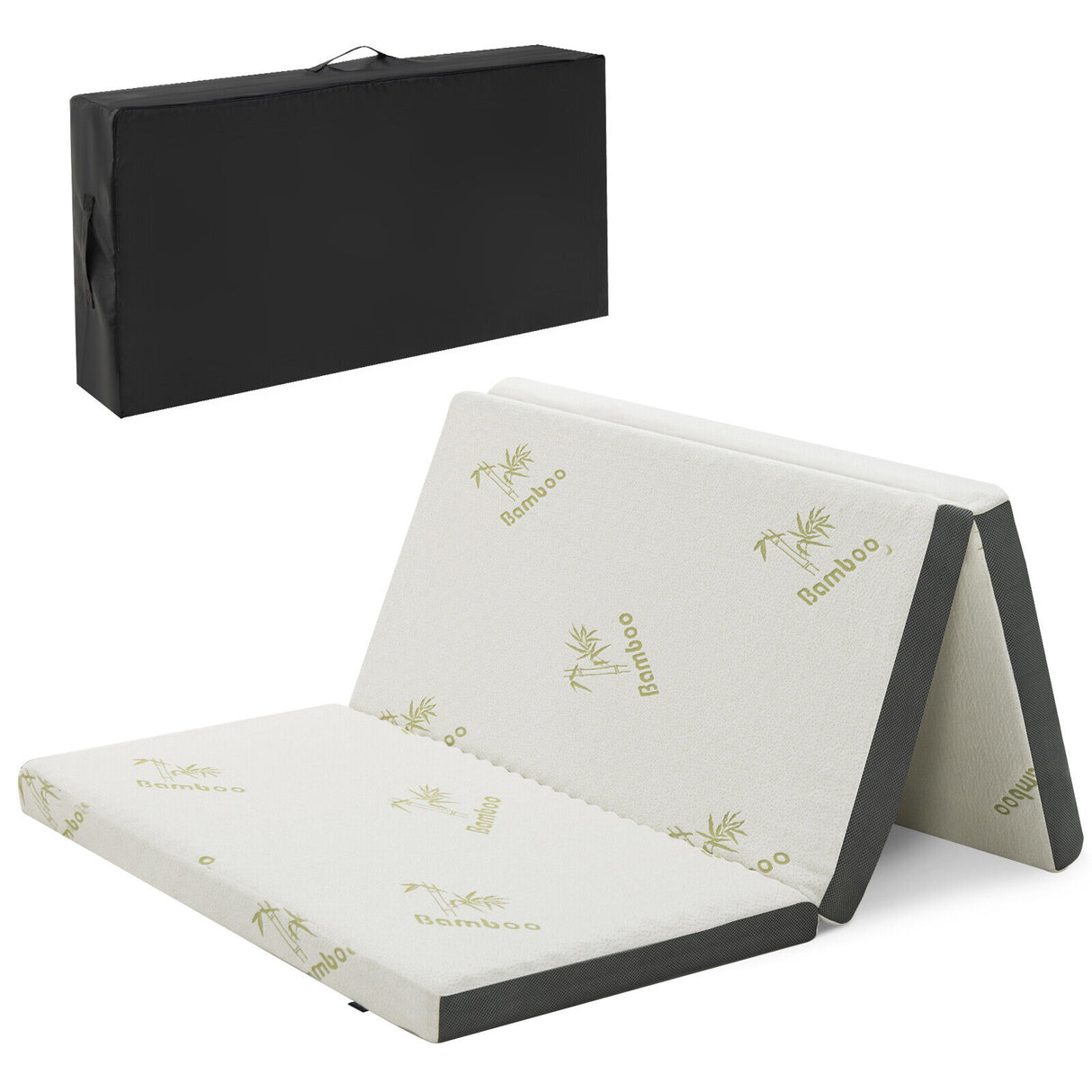 Queen 3 Inch Tri-fold Memory Foam Floor Mattress Topper Portable with Carrying Bag