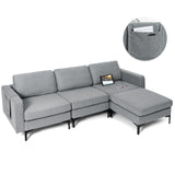 Modular 3-Seat L-shaped Sectional Sofa with Reversible Chaise and 2 USB Ports