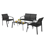 4 Pieces Patio Furniture Set with Armrest Loveseat Sofas and Glass Table Deck