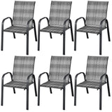 Set of 6 Outdoor PE Wicker Stackable Chairs with Sturdy Steel Frame