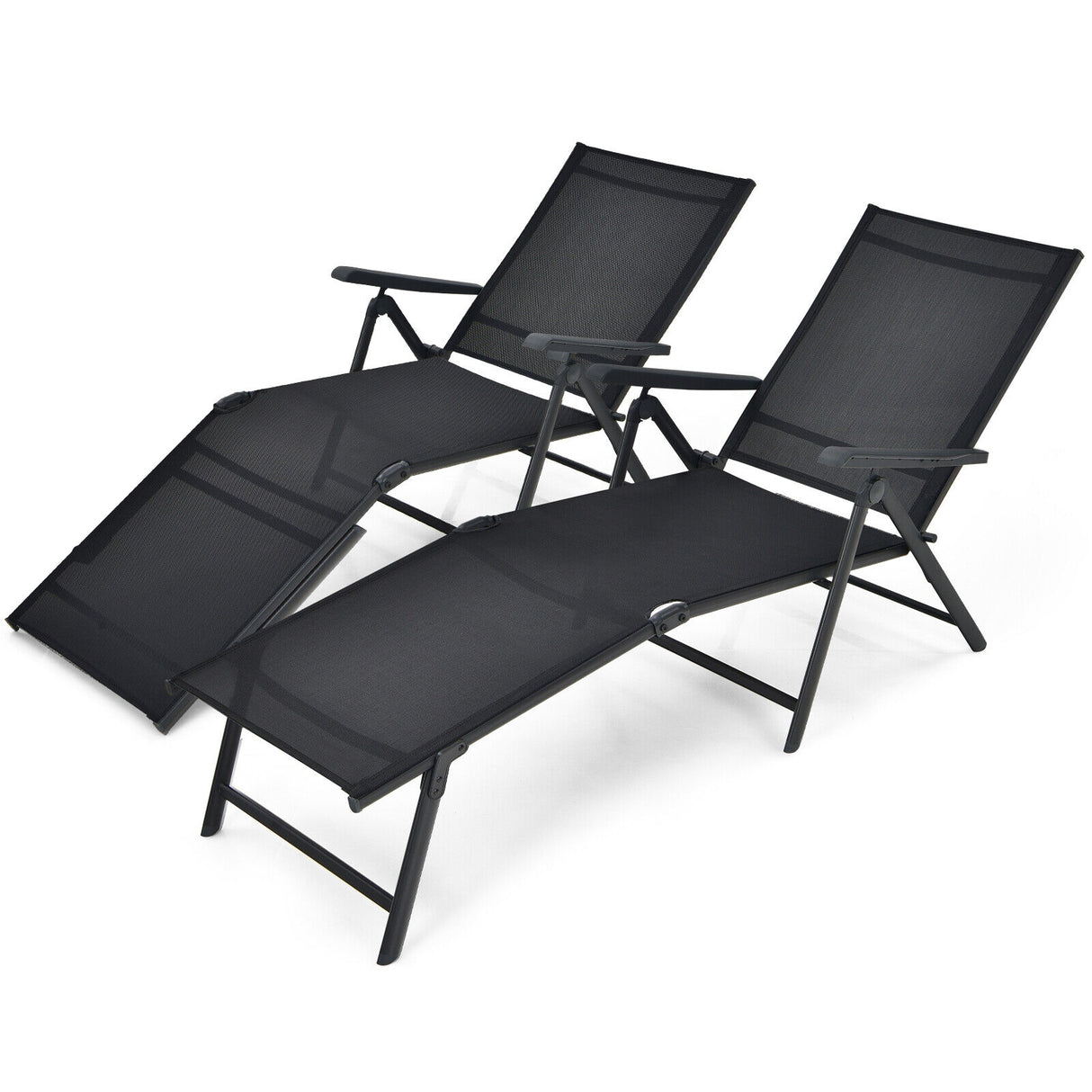 2 Pieces Foldable Chaise Lounge Chair with 2-Position Footrest