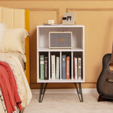 Freestanding Record Player Stand Storage Cabinet with Metal Legs
