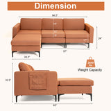 Modular 3-Seat L-shaped Sectional Sofa with Reversible Chaise and 2 USB Ports