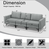 Convertible Leather Sofa Couch with Magazine Pockets 3-Seat with 2 USB Port