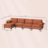 Extra Large L-shaped Sectional Sofa with Reversible Chaise and 2 USB Ports for 4-5 People