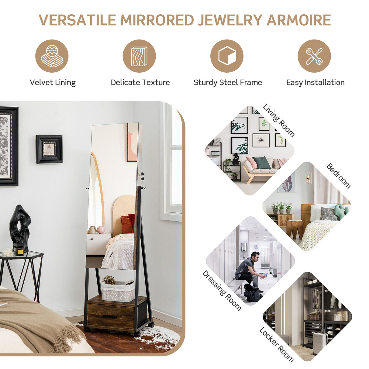 Jewelry Cabinet with Full Length Mirror