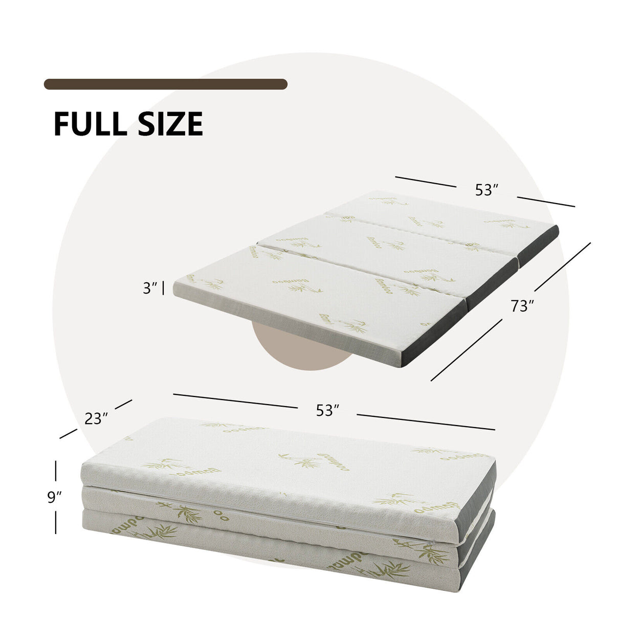 Queen 3 Inch Tri-fold Memory Foam Floor Mattress Topper Portable with Carrying Bag